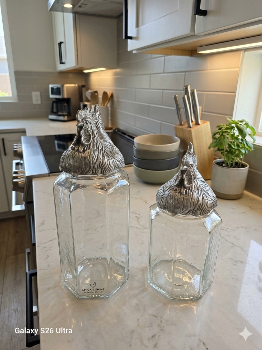 Arthur Court Silver Rooster Glass Canister Set